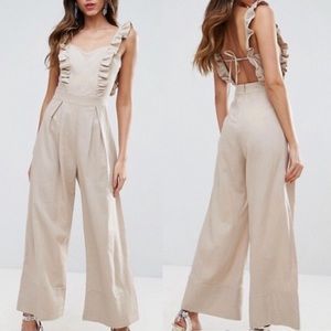 ASOS open back, wide leg linen tan  jumpsuit